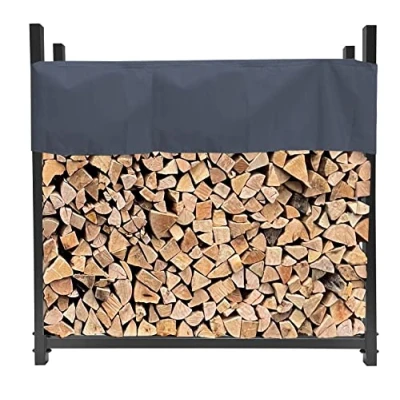 Abbildung von QUICK STAR Metall Kaminholzregal Anthrazit 113 x 25 115 cm Garten Kaminholzunterstand 0,5 m3 Stapelhilfe Aussen mit Schutzhülle Grau