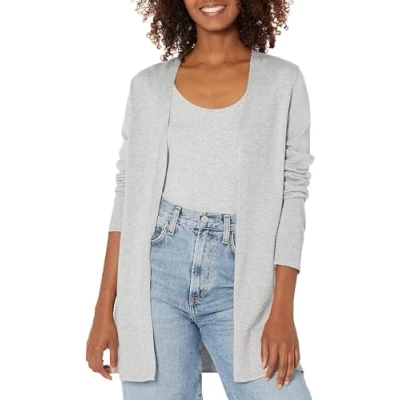 Abbildung von Amazon Essentials Damen Leichte Strickjacke, Vorne Offen (Erhältlich In Übergröße), Hellgrau Meliert, XL