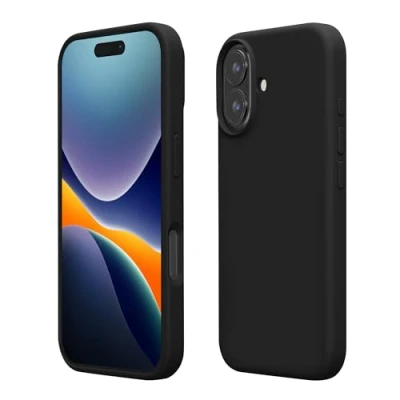 Abbildung von kwmobile Hülle kompatibel mit iPhone 16 Plus Silikon Handy Case Handyhülle weiche Oberfläche kabelloses Laden Schwarz
