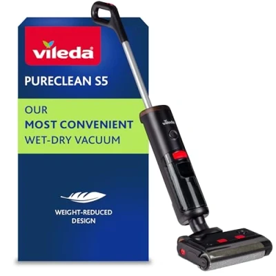 Abbildung von Vileda PureClean S5 Smarter, kabelloser Nass und Trockensauger geringes Gewicht für einfache Anwendung mit Doppeltank 100% Trennung von schmutzigem sauberem Wasser