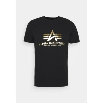 Abbildung von Alpha Industries Herren Basic Foil Print T Shirt, Black/Yeelow Gold, S