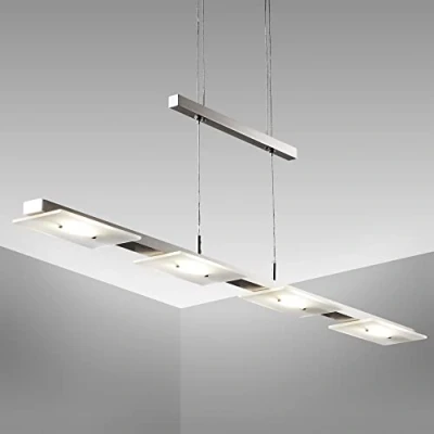 Abbildung von B.K.Licht LED Pendelleuchte stufenlos höhenverstellbar, warmweiße Lichtfarbe, 4 Platinen, Hängeleuchte, Hängelampe Esstisch, Esszimmerlampe hängend, Wohnzimmerlampe, 85,4x8x120 cm, Matt Nickel