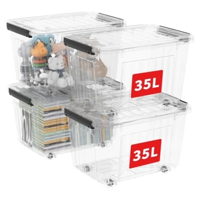 Abbildung von Cetomo,35L*4,4er Pack, Aufbewahrungsbox mit deckel,Aufbewahrungsboxen, Clips, stapelbar, Wohnzimmer, Schlafzimmer.lebensmittelecht,Verschlussclips,Neumaterial Plastik Box transparent