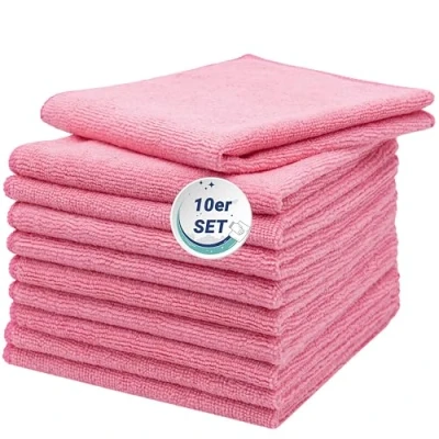 Abbildung von ZOLLNER 10er Set Mikrofasertücher für streifenfreien Glanz flusenfreie und saugstarke Reinigungstücher waschbar bis 60C 40x40cm in rosa Hotelqualität