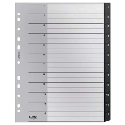 Abbildung von Leitz Register mit 12 Taben, 1 12, Extrabreit, Umweltfreundlich, CO2 kompensiert, Recycle Serie, Schwarz, 12090000