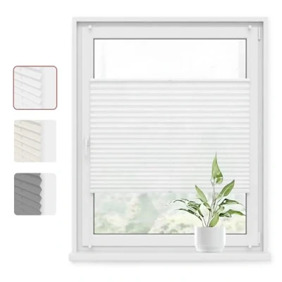 Abbildung von WOLTU Plissee Klemmfix ohne Bohren 85x130cm (BxH) Weiß Faltrollo Plisseerollo mit Klemmträger Lichtdurchlässig, Jalousie Sichtschutz und Sonnenschutz Easyfix Rollo für Fenster &amp; Tür
