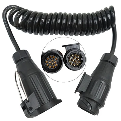 Abbildung von Techfection 13 polig Anhänger Verlängerungskabel 3m Adapterkabel Stecker auf Buchse Kupplung Spiralkabel Verbindungskabel für Caravan RV Wohnmobil Traktor Wohnwagen PKW Bootstrailer KFZ