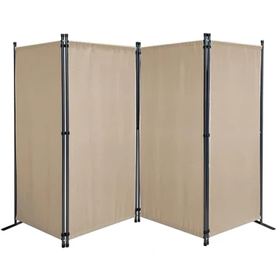 Abbildung von QUICK STAR Paravent 4 Teilig 165 x 220 cm Stoff Raumteiler Trennwand Balkon Sichtschutz Stellwand Faltbar Sand