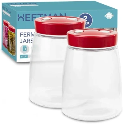 Abbildung von HEFTMAN Gärglas mit Entlüftungsventil 1 Wege Entlüftung 1,4 l für Kefir, Kimchi, Sauerkraut, Sauerteigstarter, Overnight Oats 2 Stück