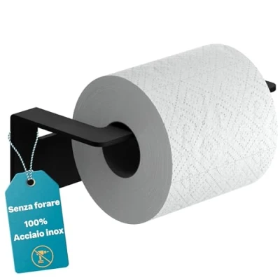 Abbildung von WEISSENSTEIN Toilettenpapierhalter Edelstahl ohne Bohren WC Rollenhalter selbstklebend 16 x 5,5 8 cm schwarz