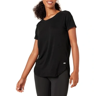Abbildung von Amazon Essentials Damen Studio Leichtes T Shirt mit Rundhalsausschnitt in lockerer Passform, Schwarz, XS
