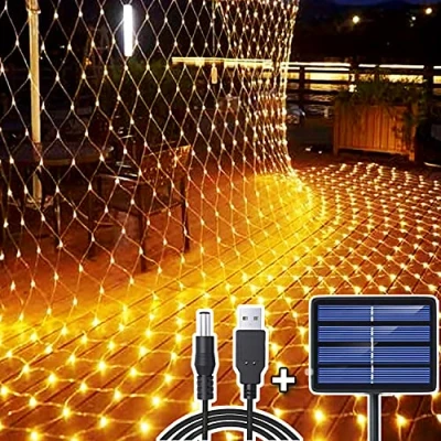 Abbildung von 204 LED Lichternetz, 3M x 2M Lichterkette Netzlicht Solar/USB Betrieben, Wasserdichte Mesh Lichtervorhang, Christbaum für Weihnachten Party Garten Indoor Draussen Dekorationen Warmweiß