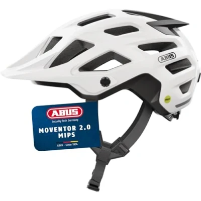 Abbildung von ABUS MTB Helm Moventor 2.0 MIPS Fahrradhelm mit Aufprallschutz für den Geländeeinsatz auf dem Mountainbike All Mountain Damen und Herren Weiß Glänzend, Größe M