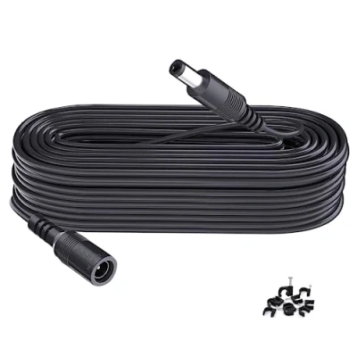 Abbildung von Tonton 10M DC Verlängerungskabel, 5,5mm x 2,1mm Netzteil Adapter Verlängerung Kabel mit Kabelschellen, 5521 Buchse auf Stecker für CCTV Überwachungskamera, IP Netzwerkkamera, DVRs NVR usw. Schwarz