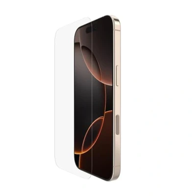 Abbildung von Belkin ScreenForce UltraGlass 2 Schutzfolie für iPhone 16 Pro, kratzfest, kristallklar, dünnes Glas, mit Positionierungsschale zur blasenfreien Anbringung, 9H Härte, Displayschutz Pro