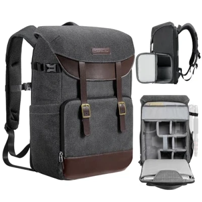 Abbildung von K&amp;F Concept Kamerarucksack Rolltop Fotorucksack Rucksack Stofftaschen aus Stoff für Spiegelreflexkamera 15 Zoll Laptop
