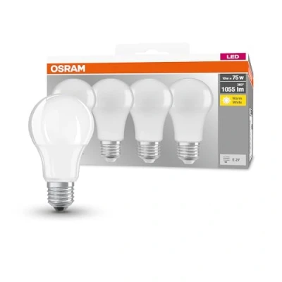 Abbildung von OSRAM LED Base Classic A, Sockel: E27, Nicht Dimmbar, Warmweiß, Ersetzt eine herkömmliche 75 Watt Lampe, Matt, 4 er Pack