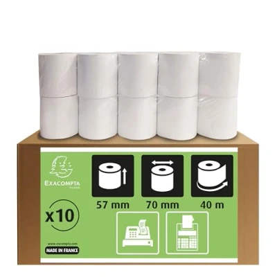 Abbildung von Exacompta 5770120V 10er Pack Kassenrollen, 1 lagig Offset(holzfrei) standard, Breite: 57 mm, Länge: 40 m, Durchmesser Kern: 12mm extra weiß für Kassen, Tischrechner und Rechenmaschinen