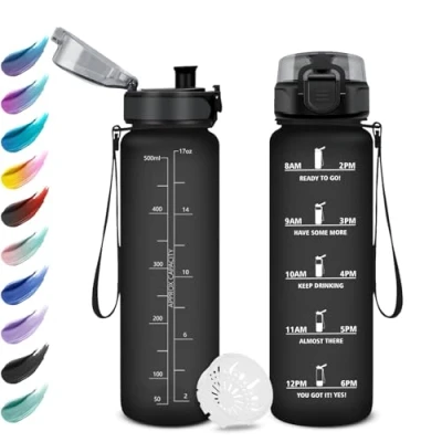 Abbildung von Trinkflasche Kinder Auslaufsicher 500ml, Wasserflasche Kohlensäure Geeignet, Sport mit Zeitmarkierung, Filter, Perfekt für Kindergarten, Schule, Büro, Picknick