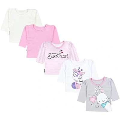 Abbildung von TupTam Baby Mädchen Langarmshirt Gestreift 5er Set, Farbe: Streifen Giraffe Kaninchen Rosa Weiß Grau, Größe: 86