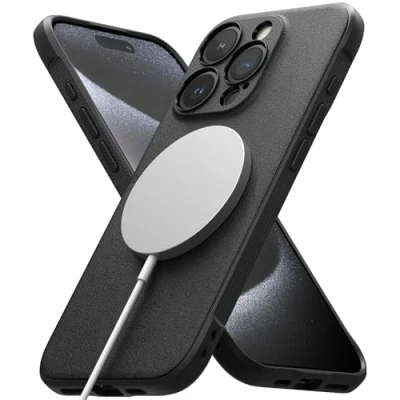 Abbildung von Ringke Magnetic Case Kompatibel mit iPhone 15 Pro Hülle 6,1 Zoll MagSafe [Onyx Magnetic] Kameraschutz und Verbesserte Griffigkeit TPU Magnetische Laden Handyhülle Black