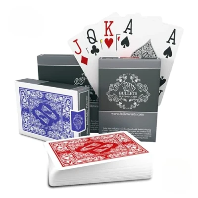 Abbildung von Bullets Playing Cards 54 Plastik Pokerkarten Doppelpack 4 Eckzeichen Jumbo Index inklusive Cut Card Wasserfest Spielkarten