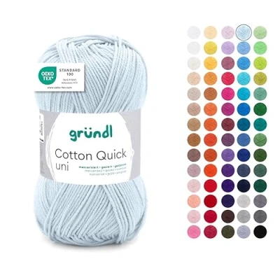 Abbildung von Gründl Wolle Cotton Quick uni dünne zum Häkeln Strickgarn Häkelgarn Glänzend und hautfreundlich 100% Baumwolle 1 Knäuel 50 g / 125 m Nadelstärke 3 4 blassblau