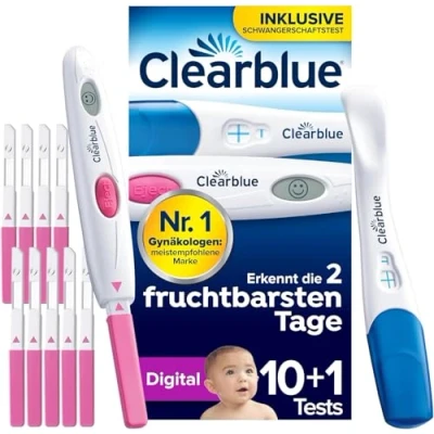 Abbildung von Clearblue Kinderwunsch Kombipack Ovulationstest &amp; Schwangerschaftstest. Nachweislich schneller schwanger werden. 10 Ovulationstests Digital und 1 Schwangerschaftstest Schnelle Erkennung