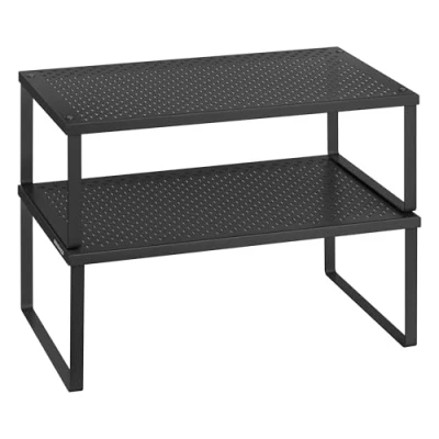 Abbildung von SONGMICS Gewürzregal, 2er Set, Küchenregal, Küchen Organizer, Küche, Gewürzhalter, erweiterbar, stapelbar, kleines Regal, Metall, tintenschwarz KCS401B01