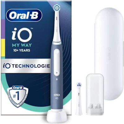 Abbildung von Oral B iO My Way Elektrische Zahnbürste/Electric Toothbrush ab 10 Jahren, 4 Putzmodi für Zahnpflege, extra Aufsteckbürste Zahnspange, 1 Reiseetui, Designed by Braun, ocean blue