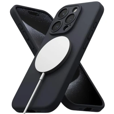 Abbildung von Ringke Magnetic Case Kompatibel mit iPhone 15 Pro Hülle 6,1 Zoll MagSafe [Silicone Magnetic] Kameraschutz und Weiches Gefühl Silikon Magnetische Handyhülle Deep Blue