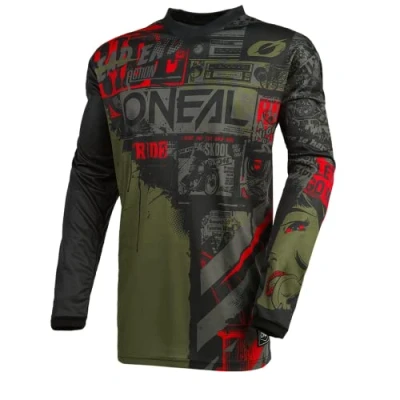 Abbildung von O&#039;NEAL Motocross Jersey Langarm MX Enduro Gepolsterter Ellbogenschutz, V Ausschnitt, atmungsaktiv Element Ride für Herren Erwachsene Schwarz Grün Größe S