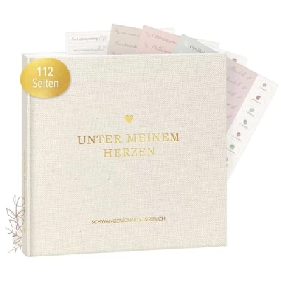 Abbildung von MINTKIND® Schwangerschaftstagebuch Leinen „Meine Schwangerschaft“ + Sticker Set I Hardcover Tagebuch zum Eintragen Geschenk für Schwangere und werdende Mütter Schwangerschaft Fotoalbum Baby Album