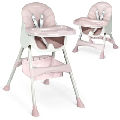 Abbildung von Ricokids Hochstuhl Baby 3in1 Kinderhochstuhl Ab 6 Monaten Essstuhl Mit Sicherheitsgurt Klappbar Pflegeleicht Höhenverstellbares Gestell Mitwachsend Abnehmbarer Essbrett Korb Rosa