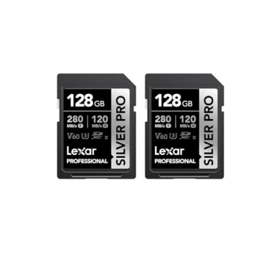 Abbildung von Lexar Silver PRO SD Karte 2x128GB, UHS II Speicherkarte, V60, U3, C10, bis zu 280MB/s Lesen, 120MB/s Schreiben, SDXC für DSLR/Kamera/Fotografen/Videofilmer/Enthusiasten (LSDSIPR128G B2NAA)