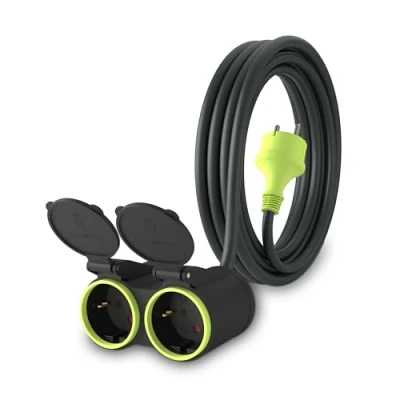 Abbildung von MutecPower 3m Verlängerungskabel mit 2 schuko steckdosen für den aussenbereich IP44 H05RR F3G 1,5mm² doppel verlängerung schutzkontakt buchsen Fach Outdoor verteiler 3 Meter schwarz/grün