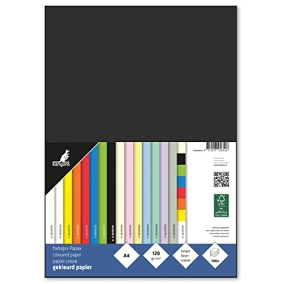 Abbildung von Kangaro Tonpapier Schwarz DIN A4 120g/m² FSC mix 100 pack Briefpapier Bastelpapier DIY, K 0043F315, 29.7x21x1.5