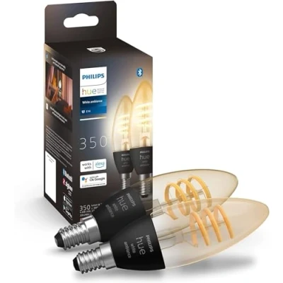 Abbildung von PHILIPS Hue White Ambiance Filament, smarte E14 LED Lampe, dimmbar, 350lm, alle Weißschattierungen, steuerbar via App, kompatibel mit Amazon Alexa (Echo, Echo Dot)