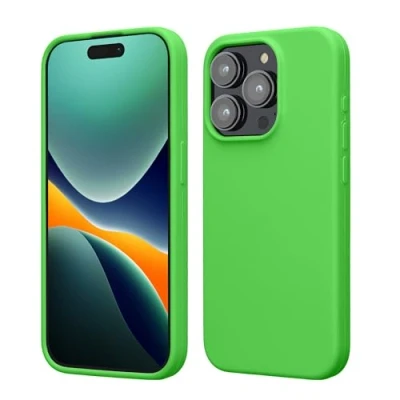 Abbildung von kwmobile Hülle für das iPhone 15 Pro Max Silikon Handy Case stoßfeste Handyhülle mit weicher Oberfläche Limettengrün