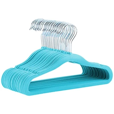 Abbildung von Amazon Basics Kinder Kleiderbügel aus Samt, rutschfeste für Babys und Kleinkinder, 29 cm, 30er Pack, Blau