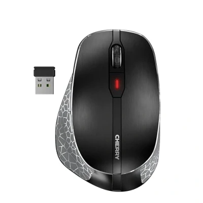 Abbildung von CHERRY MW 8C ERGO, Kabellose Maus Mit Ergonomischer Daumenauflage Für Rechtshänder, Verbindung Über Bluetooth Oder 2,4 GHz Funk, Wiederaufladbar, Schwarz