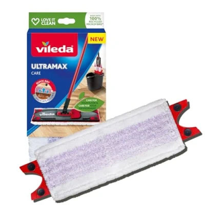 Abbildung von Vileda Ultramax Care Bodenwischer Ersatzbezug, Bodenreinigung, Wischmopp Bezug, Für empfindliche Böden, 100 Prozent recycelte Mikrofaser, Schnell getrockneter Boden, 1er Pack