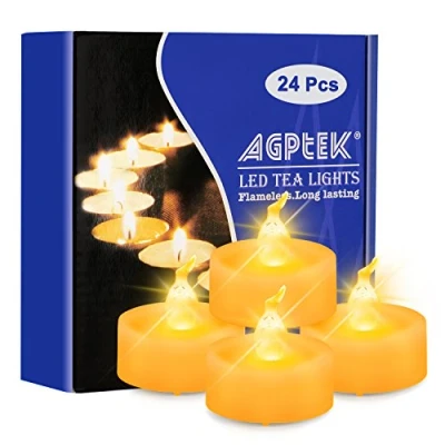 Abbildung von AGPtek LED Kerzen mit Timer, 24er Pack batteriebetriebene flammenlose Teelichter Timerfunktion 6 Stunden an und 18 aus für Hochzeit, Party, Haus Dekoration (flackernd Gelb)