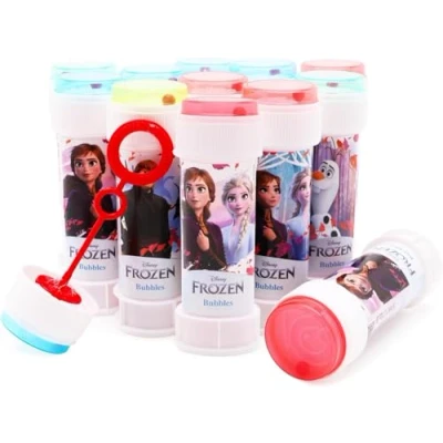 Abbildung von Toyland® 12er Pack Seifenblasenbehälter „Frozen“ mit Zauberstäben, 60 ml Lösung und originellem Labyrinthdeckel Taschengeld Partytütenspielzeug