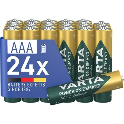 Abbildung von VARTA Batterien AAA, wiederaufladbar, 24 Stück, Akku, Power on Demand, 1000 mAh Ni MH, vorgeladen, sofort einsatzbereit [Exklusiv bei Amazon]