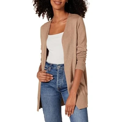 Abbildung von Amazon Essentials Damen Leichte Strickjacke, Vorne Offen (Erhältlich In Übergröße), Kamelbraun Meliert, L