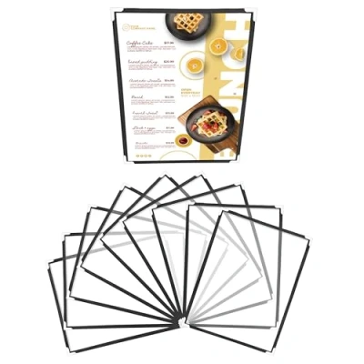 Abbildung von BELLE VOUS 10er Pack Menükartenhalter für Speisekarten A4 Set transparente Speisekartenhalter 10x faltbare Menükarten Schwarz mit Eckenschutz 10 Hüllen Speisekarte