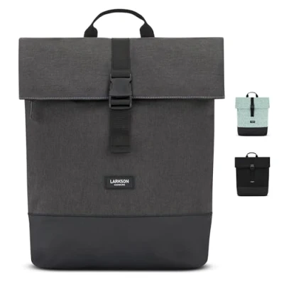 Abbildung von LARKSON Rucksack Damen &amp; Herren Grau Tammo Rolltop Daypack für Arbeit Uni Fahrrad Backpack mit 16 Zoll Laptop Fach Rückenpolsterung Wasserabweisend