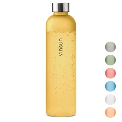 Abbildung von Vinsun Trinkflasche 1l gelb wiederverwendbar, Kohlensäure geeignet, BPA frei, Tritan Leichte Wasser Flasche für Sport, Outdoor, Schule, Uni, Fahrrad, Büro, Gym