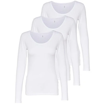 Abbildung von ONLY 3er Pack Damen Langarmshirt schwarz und weiß Langarm Basic Longsleeve Sommer aus 95% Baumwolle XS S M L XL 15209156